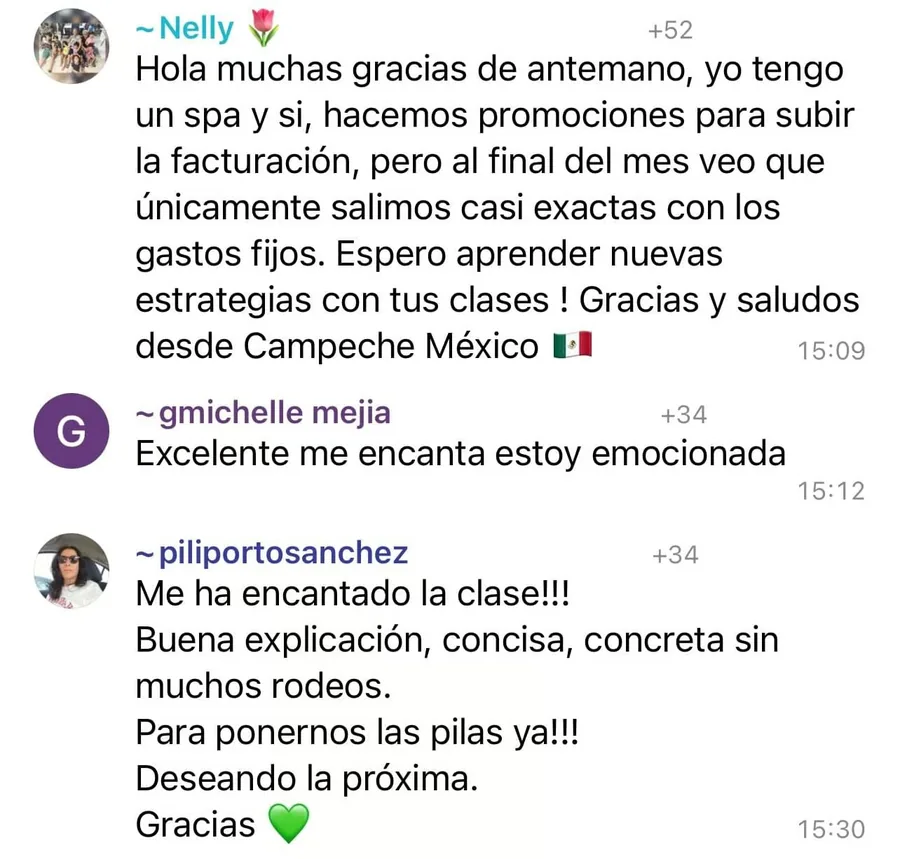 Comentarios del grupo: me ha encantado la clase, concisa y concreta